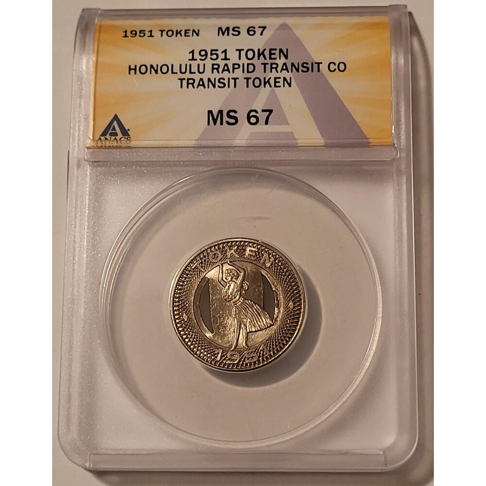 1951 Honolulu Hawaii Rapid Transit Co Token Hula Girl MS67 ANACS